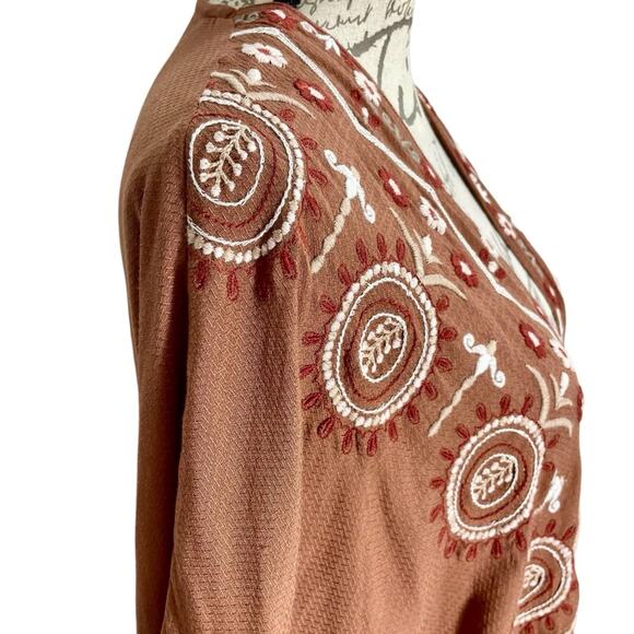 J Jill Women's OS Embroidered Kimono Open Front Cardigan Asymmetrical - Picture 9 of 13